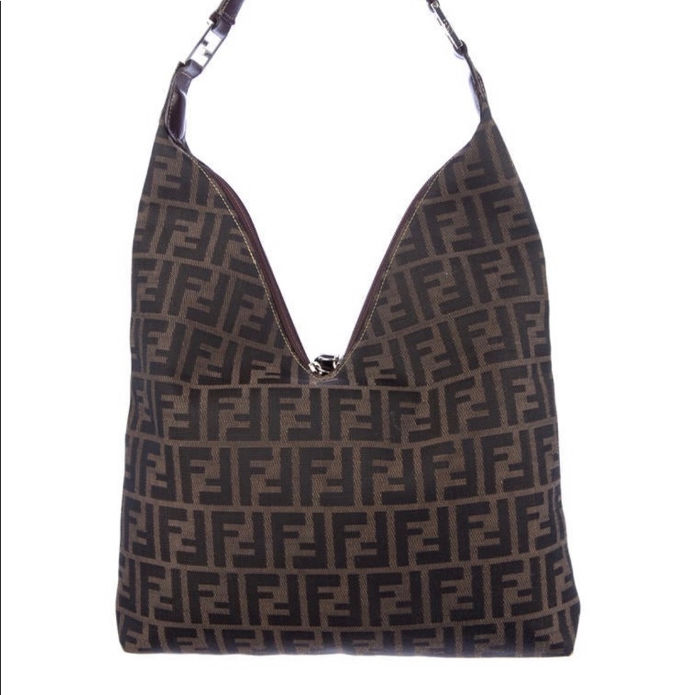 Fendi Zucca Double Zip Hobo Bag